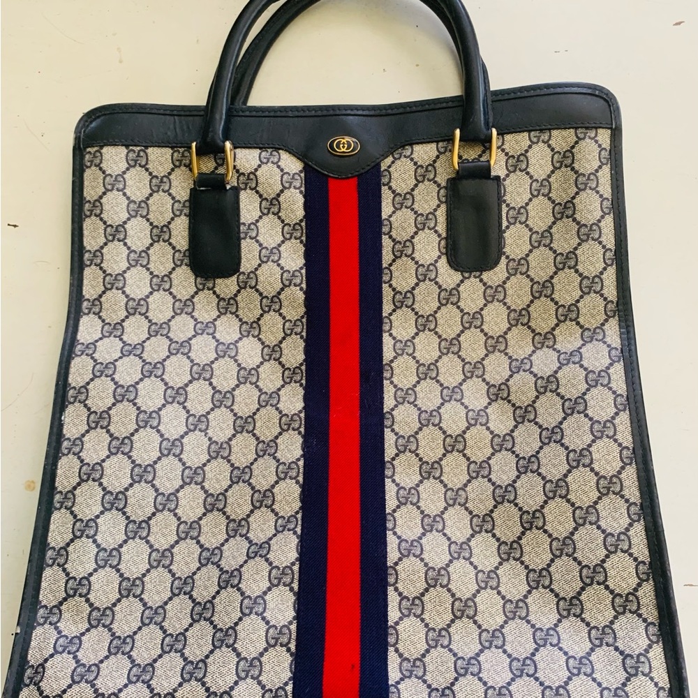GUCCI vintage navy blue and red monogrammed tote bag - Picture 3 of 9